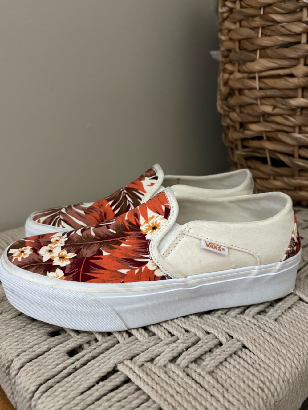 Vans Women’s Slip-On Floral Canvas Sneakers in Orange & Cream